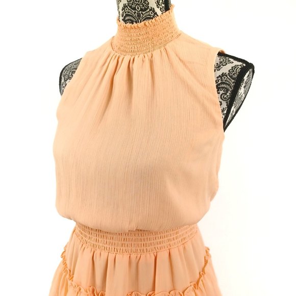 EXPRESS Sleeveless High Neck Ruffle Tier Skirt Chiffon Mini Dress S - Picture 3 of 4